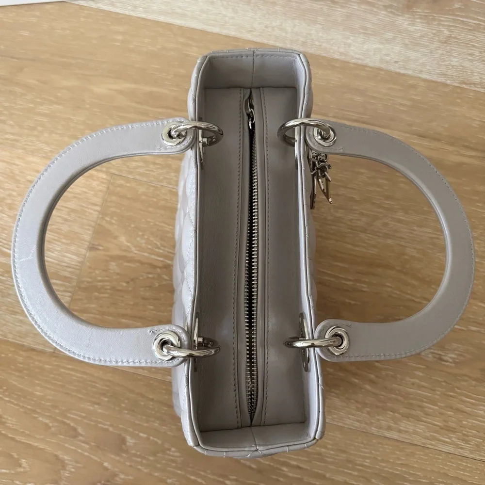 Lady Dior Medium Cannage Lambskin Gray Silver Hardware Vintage Authentic